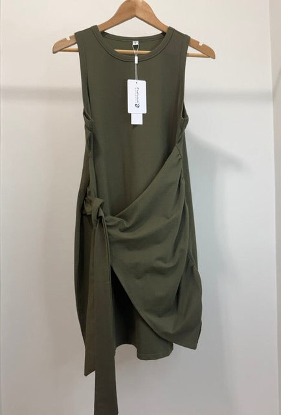 Morhuduck Olive Tie‑Front Tank Dress – Size 2XL NWT